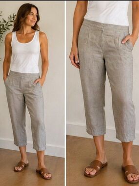 Eileen Fisher Cropped 100% Organic Linen Pants Size Large EUC